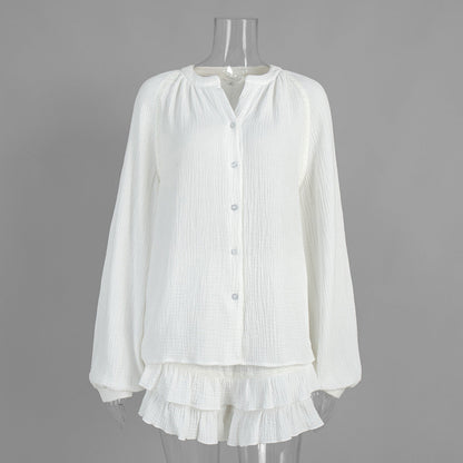 Shirt Shorts Summer Loose Cardigan Top Ruffled Shorts Two Piece Sets