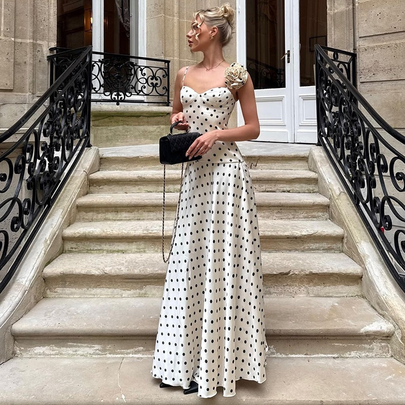 Summer Women Clothing French Sling Waist Slimming Maxi Dress Skirt Two Piece Sets