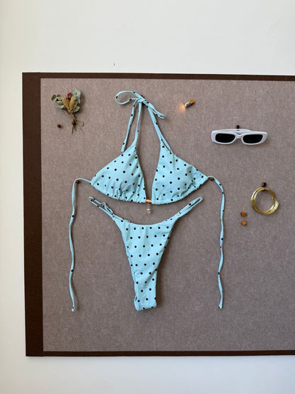 Sexy Strap Splicing Color Polka Dot Girl Vacation Bikini Split Swimsuit