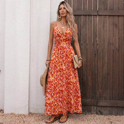 Tropical Vacation Abstract Printing Strap Slim Dress