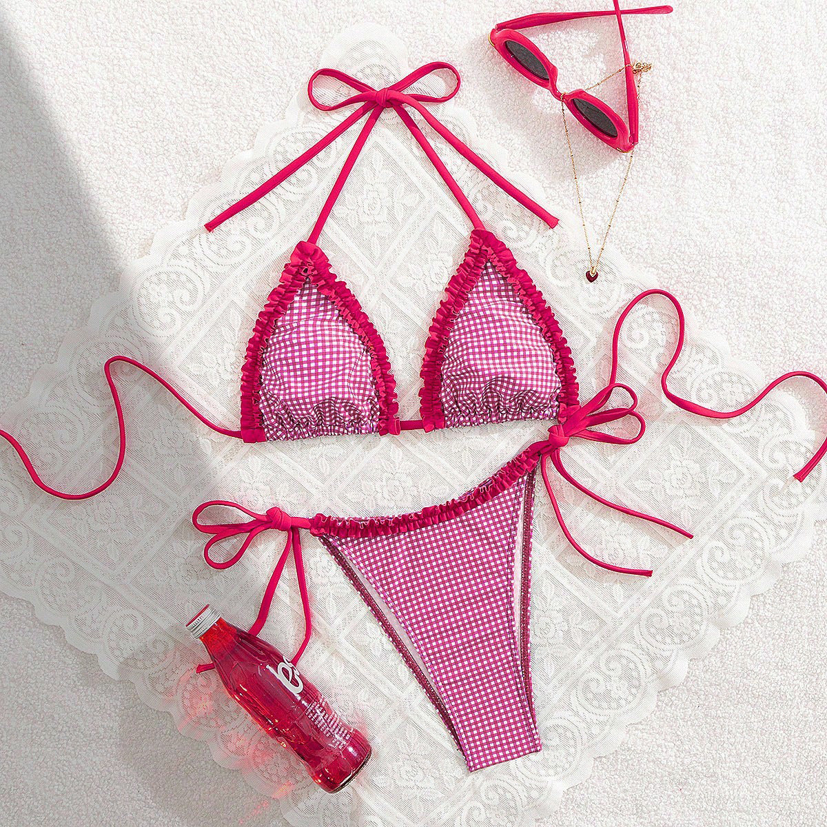 Swimsuit Sexy Bikini Plaid Lace Bikini Halter Swimsuit