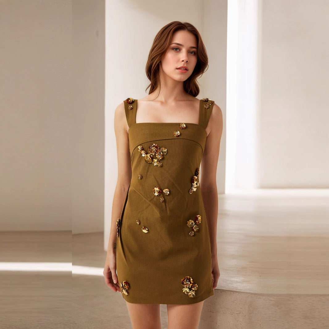 Sweet Dress Casual Office Women Elegance Sleeveless Cinched Short Dress Summer