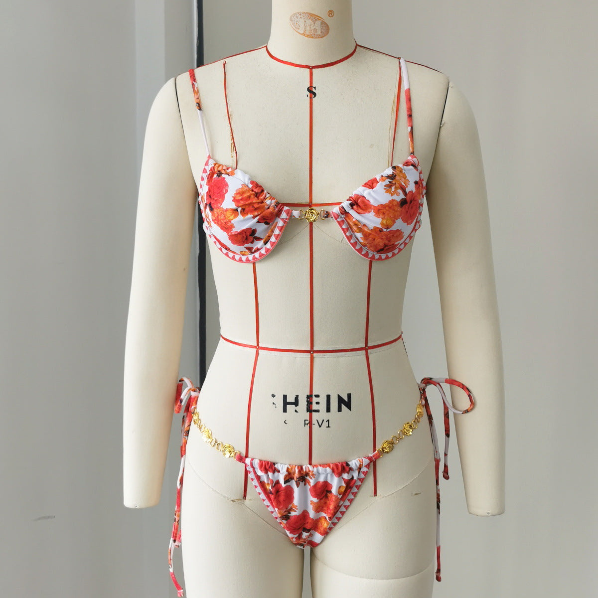 Fresh Printed Push up Bikini Low Waist Split Swimsuit Women Sexy Backless Bikini