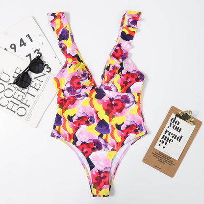 Lotus Leaf Flying Edge Women Triangle Swimsuit Bikini Swimsuit