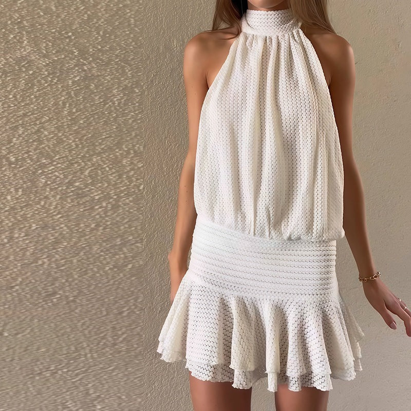 Summer Women Clothing Sexy Backless Lace up Halter Short Dress