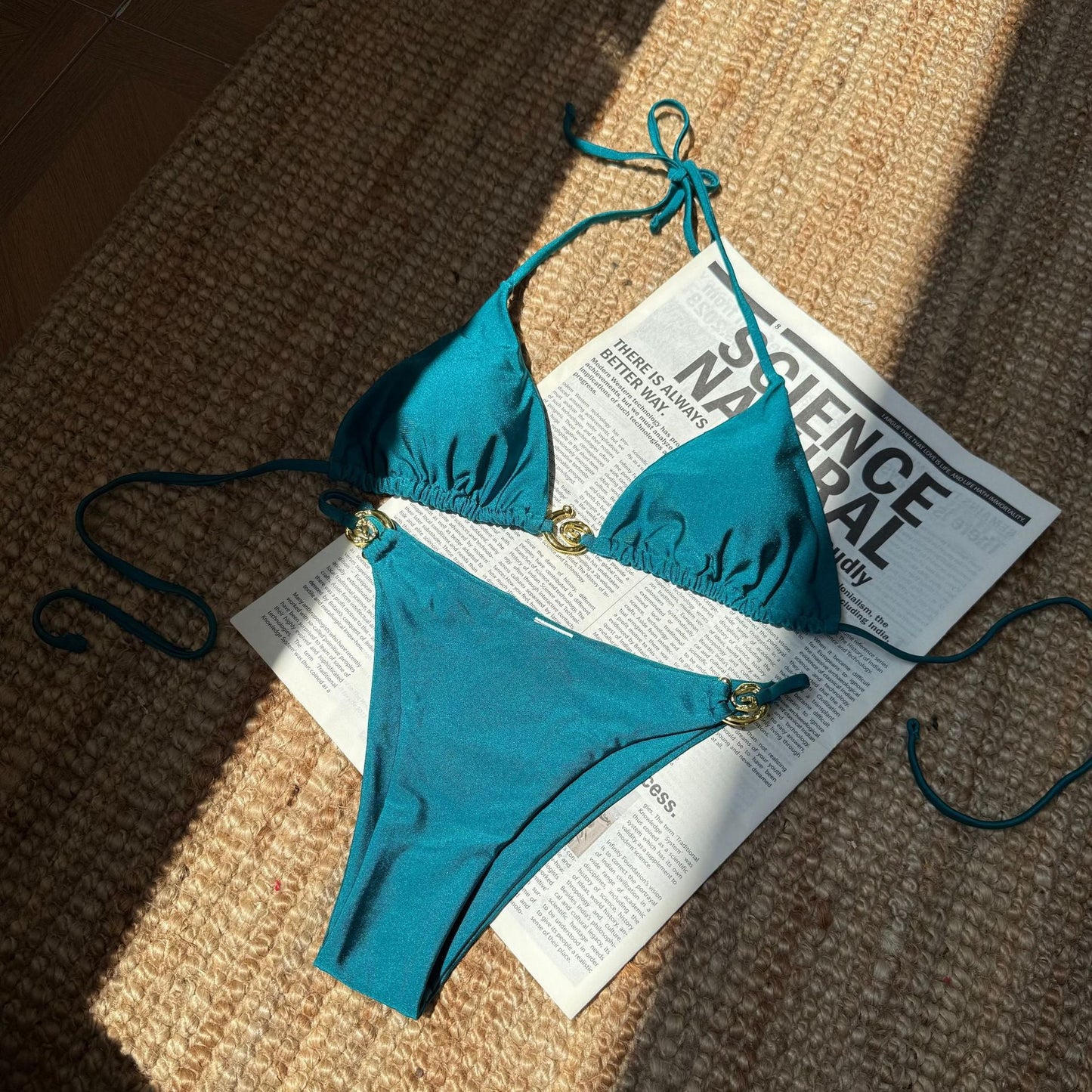 Sexy Nylon Light Metal Ring Lace up Backless Split Swimsuit Bikini