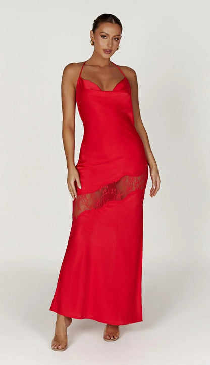 Dress Summer Sling Backless Gauzy Stitching Elegant Dress (3 Colors)