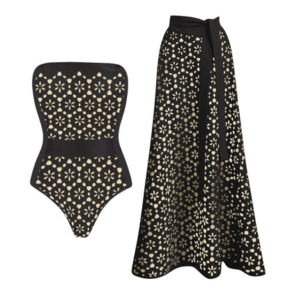 Swimsuit black laser Hollow Out Cutout high end swimsuit set women maxi dress one size fits all