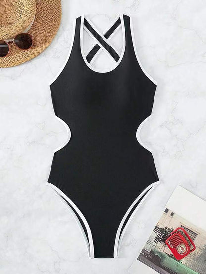 Sexy Conservative Backless Solid Color Sports Swimsuit Bikini