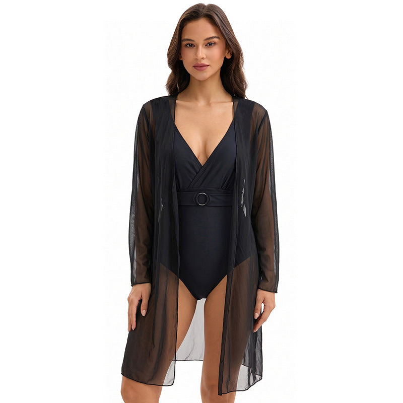 Swimsuit Women Siamese Triangle Sexy Black Mesh Two Piece Set Beach Vacation Swimsuit