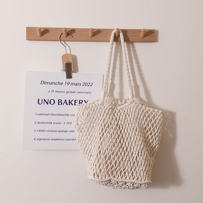 Simple Korean Cotton Woven Bag Large Capacity Mesh Shoulder Straw Bag Handmade Niche Women Bag Casual Vacation Beach Bag