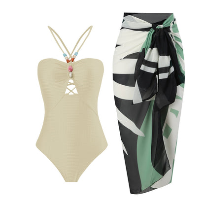 Arrival Solid Color One Piece Women Swimwear Suit French Retro Covering Belly Thin Swimming