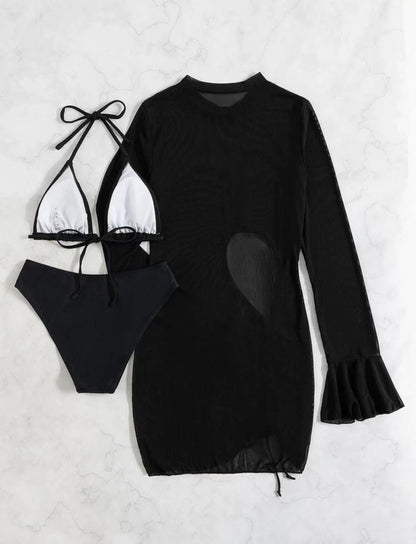 First See Clothing Bikini Three Piece Swimsuit Women Sexy Solid Color Slimming Blouse Swimsuit