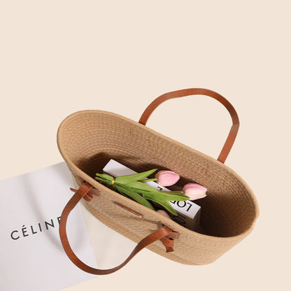 One Shoulder Cotton Thread Woven Bag Large Capacity Tote Straw Bag Vacation Beach Women Bag