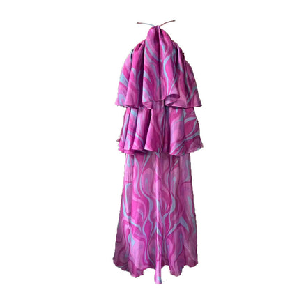 Autumn Winter High Grade Elegance Sleeveless Halter Stitching Elegant Ruffled Slimming Dress Women