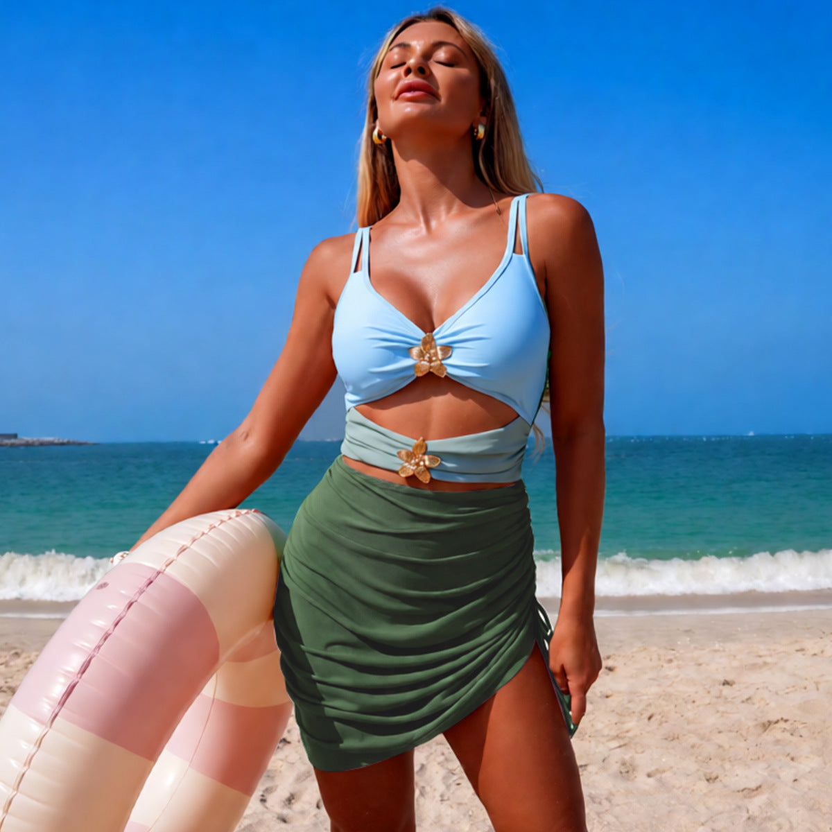 One Piece Swimsuit Women Color Matching Mesh Sexy Bikini