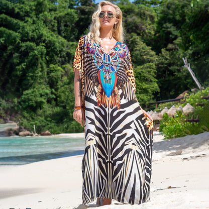 Printed Robe Seaside Holiday Sun Protection Shirt Beach Dress Bikini Swimsuit Blouse Outer Wear