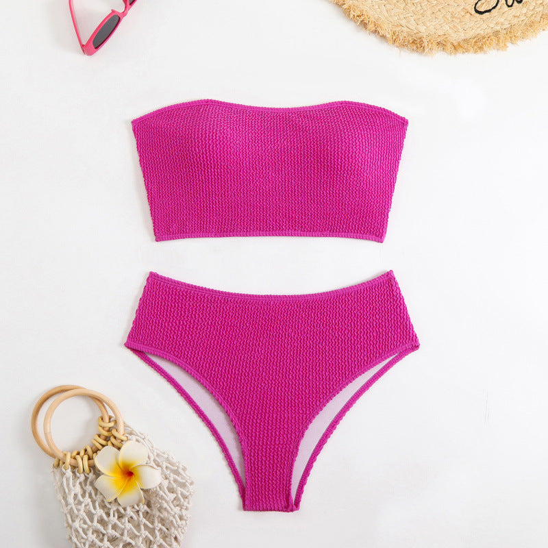 Swimsuit Women Split Solid Color Special Fabric Sexy Tube Top Bikini Swimsuit