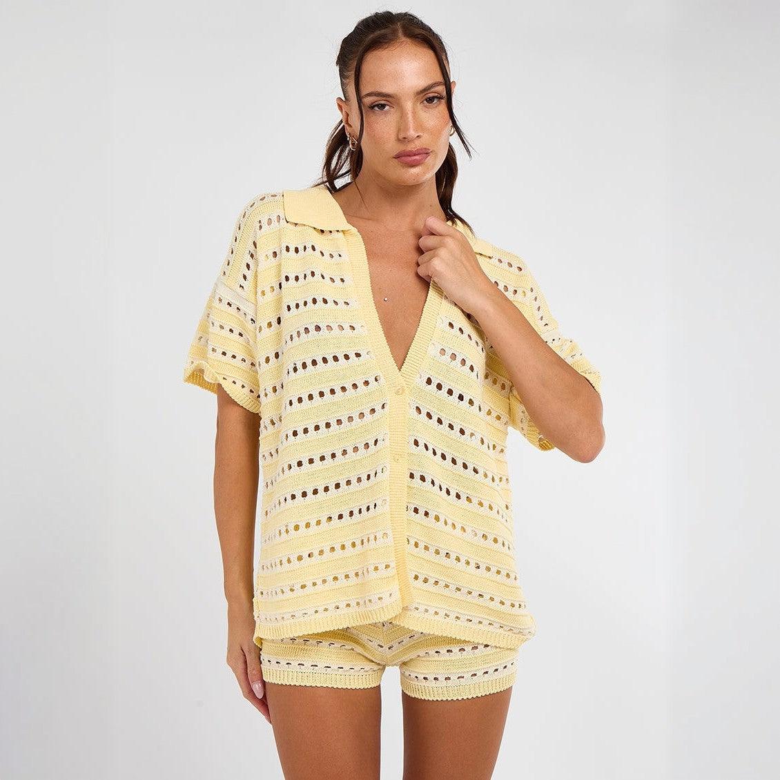 Solid Color Sexy Knitted Beach Bikini Swimsuit Blouse Sun Proof Set Women