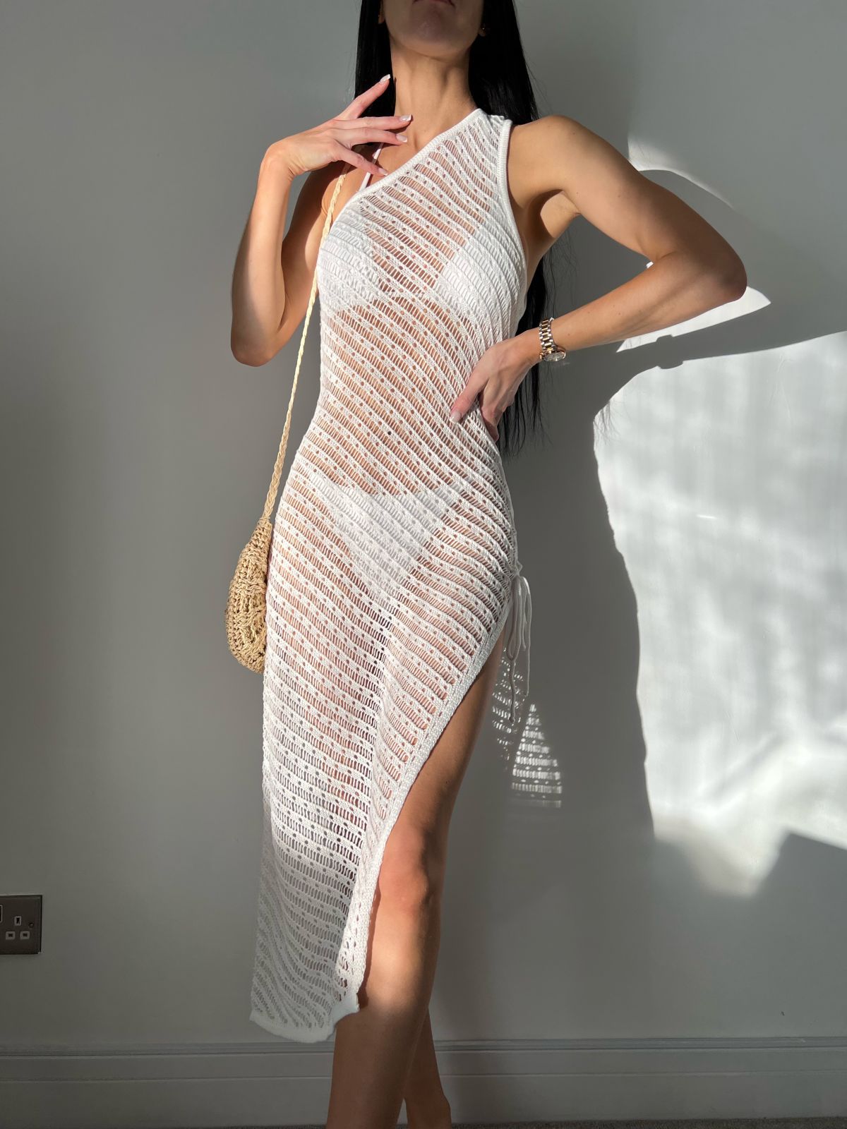 Sexy Knitted Hollow Out Split Beach Women Bikini Cover up See through Maxi