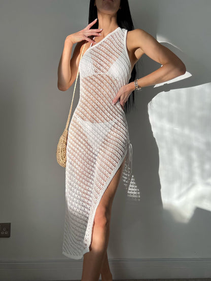 Sexy Knitted Hollow Out Split Beach Women Bikini Cover up See through Maxi