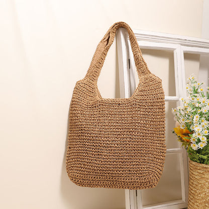 Large Capacity Shoulder Straw Bag Simple Straw Bag Woven Bag Vacation Beach Bag Casual Women Bag