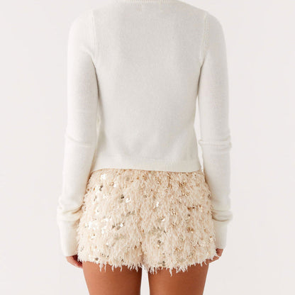 Summer Women Solid Color Slim Fit Furry Sequ Sequ Sexy Low Waisted Shorts