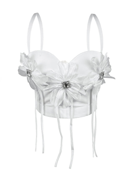 Handmade Floral Rhinestone Boning Corset Bra Slimming Slim Fit with Brassiere Pad Camisole Pure Want to Wear Boning Corset Top for Women