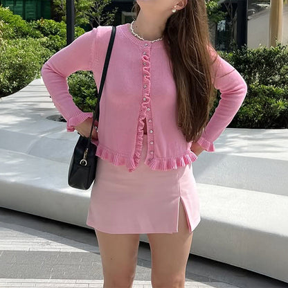 Casual Vacation Solid Color Wool Button Long Sleeved Top Sweaters Women Clothing Autumn Winter