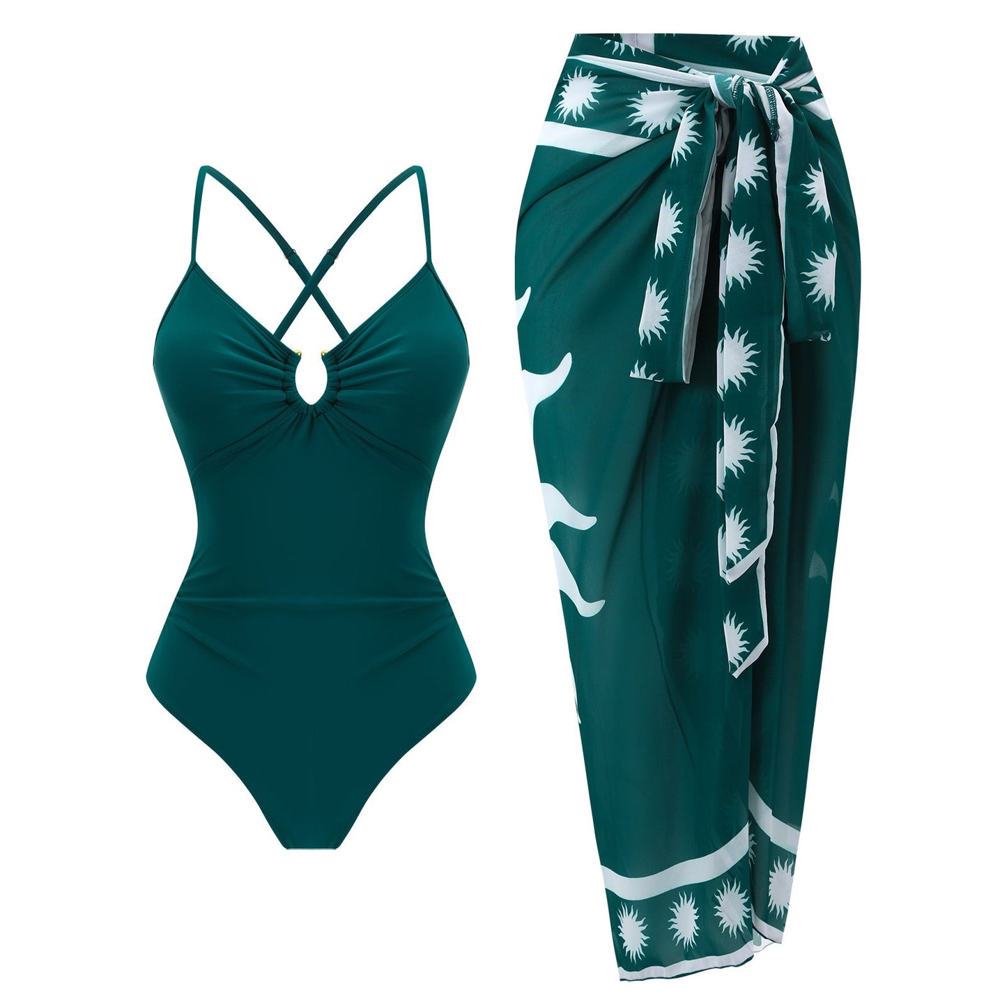 Bikini Print Siamese Conservative Swimsuit Wrap Skirt Two Piece Sets Swimsuit Women