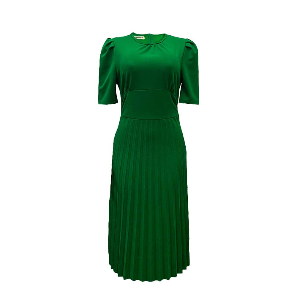 Summer Short Sleeve Pleated Solid Color Dress