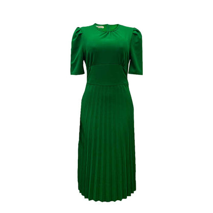 Summer Short Sleeve Pleated Solid Color Dress