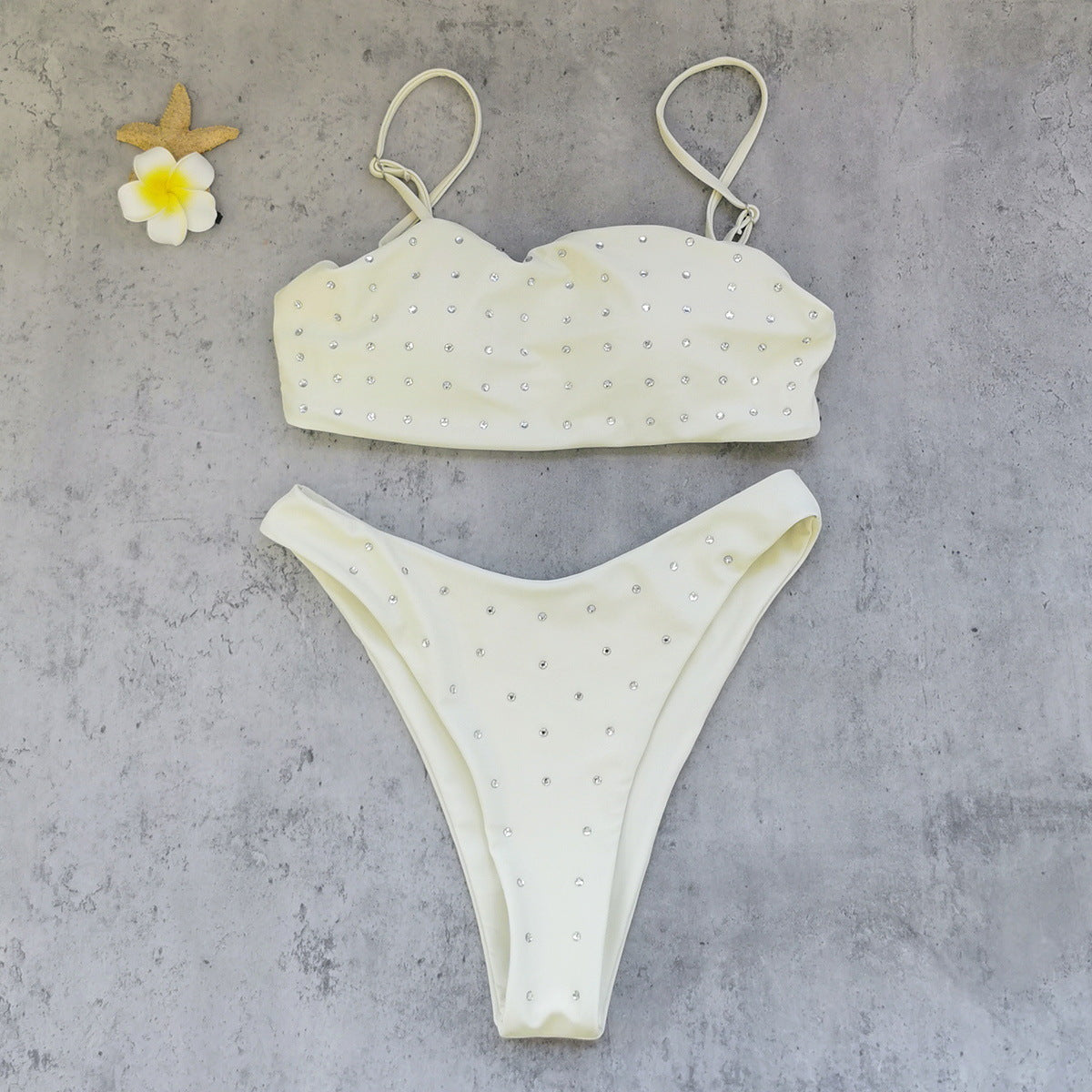Tube Top with Diamond Solid Color Low Waist Bikini Sexy Split Swimsuit Bikini
