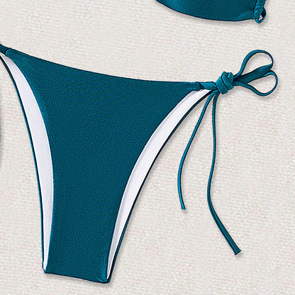 Bikini Swimsuit Women Solid Color Sexy Biniki Backless Lace up Moon Star Thin Swimsuit