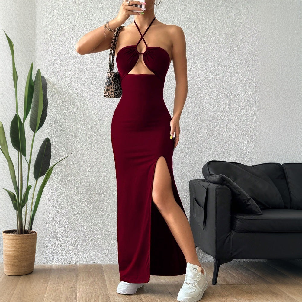 Women Clothing Spring Summer Sexy Halter Dress Socialite Slimming Slim Fit Maxi Dress