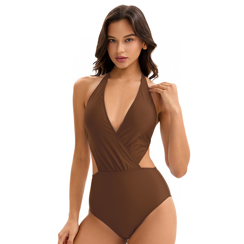 Swimsuit Women Sexy Siamese Backless Triangle Solid Color Slim Swimsuit