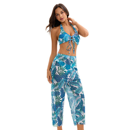 Bikini Three Piece Swimsuit Women Sexy Backless Triangle Split Swimsuit Conservative