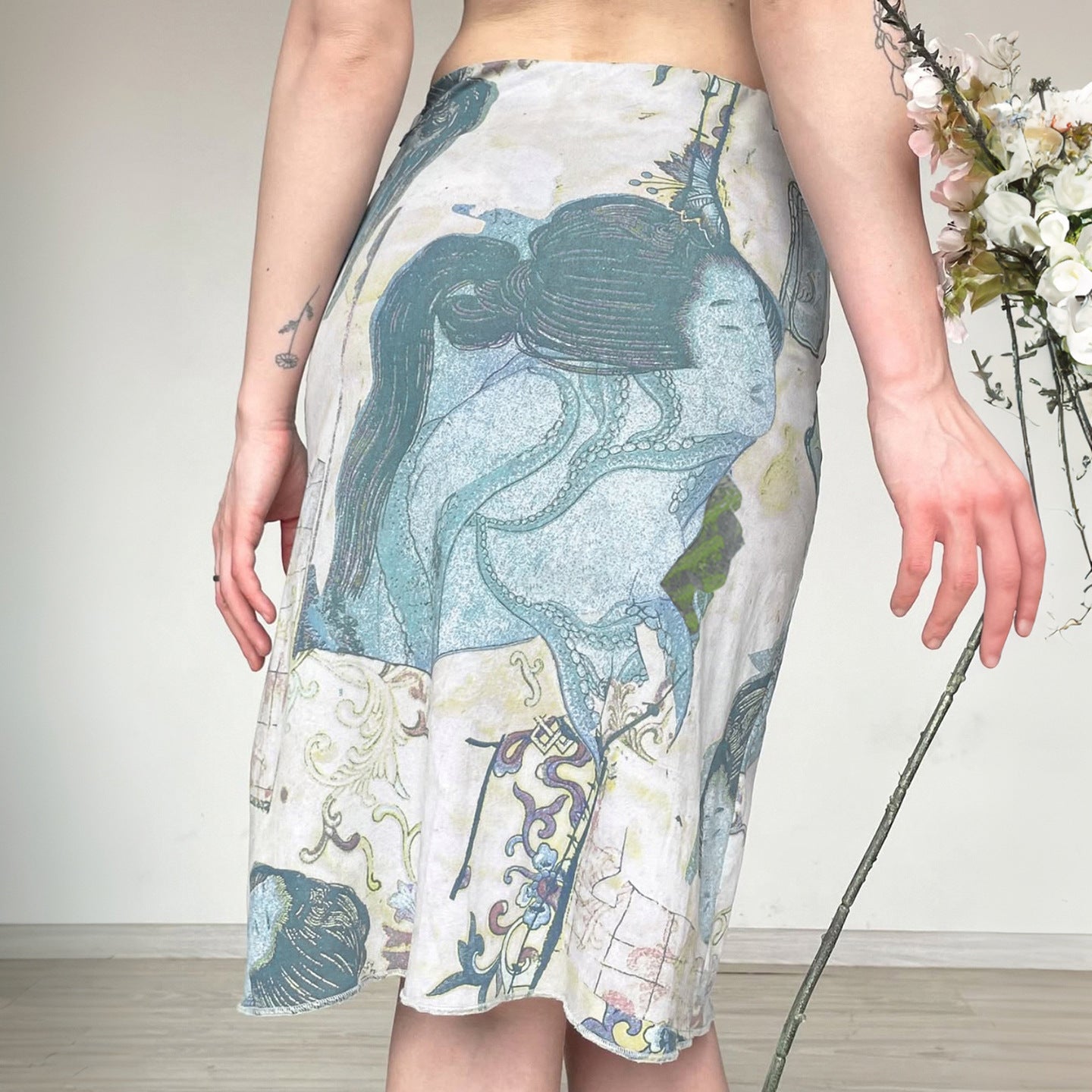 Artistic Retro Japanese Abstract Printing Elegant Graceful Skirt Vacation Sexy Special Interest Hip Skirt