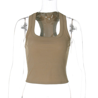 Women Clothing Summer Sexy U Collar Solid Color Slim Fit I Shape Cropped Vest for Women