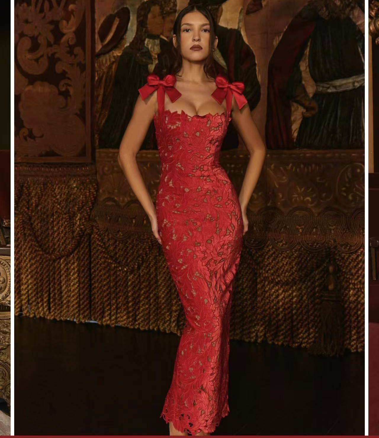 Spring Summer Entry Lux Bow High Sense Embroidered Hollow Out Cutout Sheath Dress