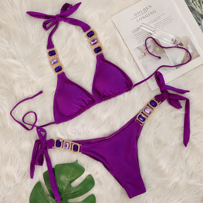 Crystal Diamond Bikini Sexy Women Split Bandage Swimsuit Beach Vacation Swimsuit