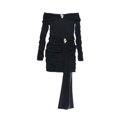 Sexy Short off Shoulder Sexy Backless Mesh Stitching Long Sleeve Dress