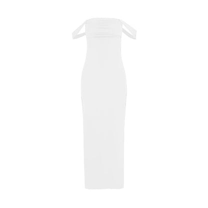Women Clothing Summer off the Shoulder Tube Top Pleated High Waist Backless Simple High End Evening Dress
