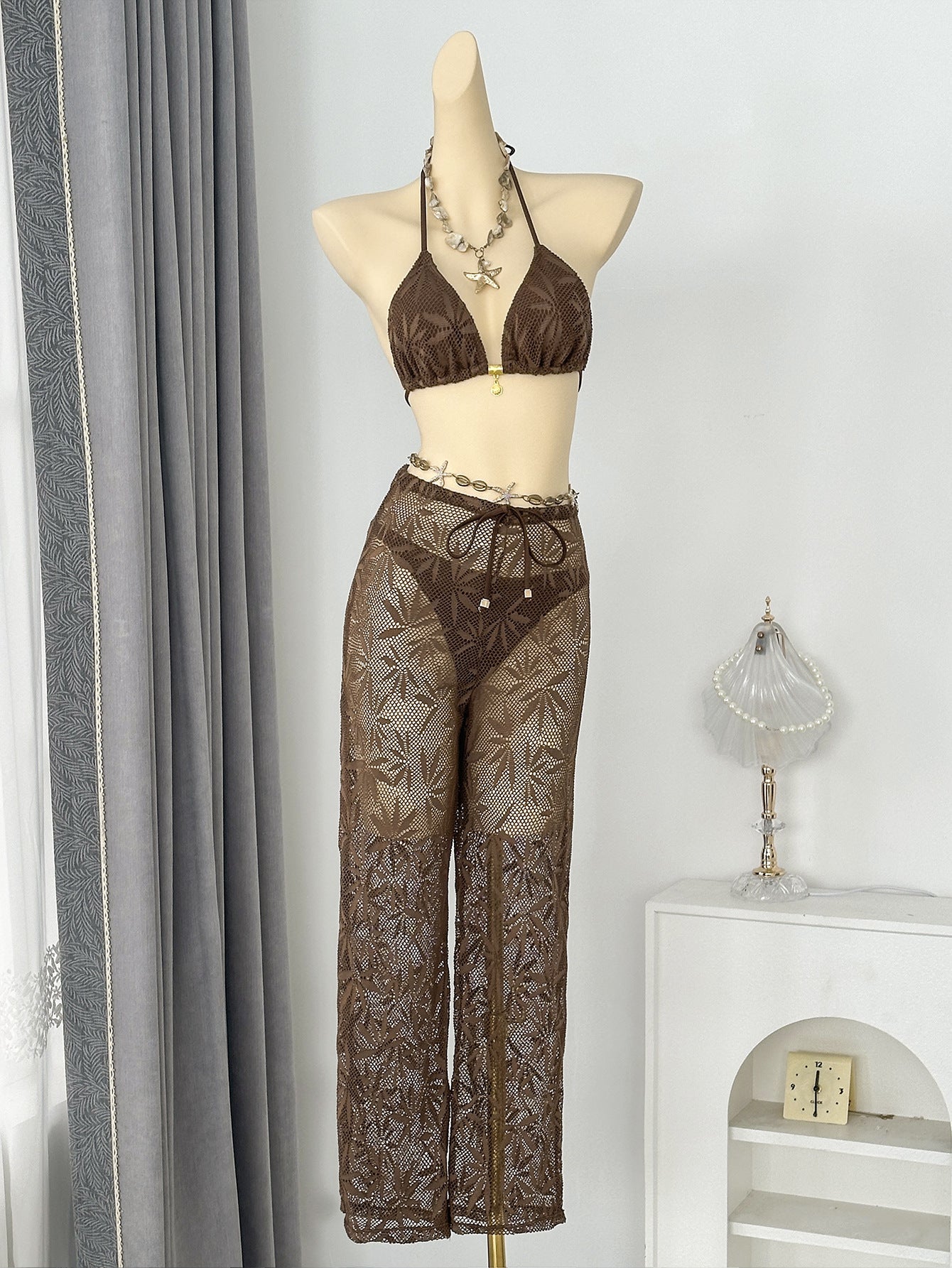 Leaf Trousers Composite Fabric Three Piece Set Swimwear Swimsuit Bikini