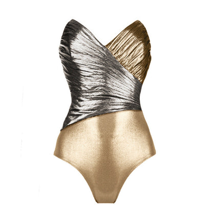 Hollow Out Cutout Contrast Color One Piece Swimsuit Women Dress Swimsuit