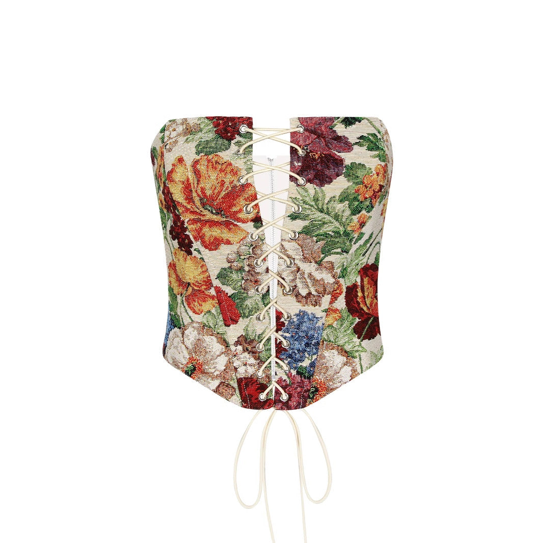 Sexy Tube Top Strap Vest Women Irregular Asymmetric Short Cropped Outfit Printed Boning Corset Bra Sexy Top