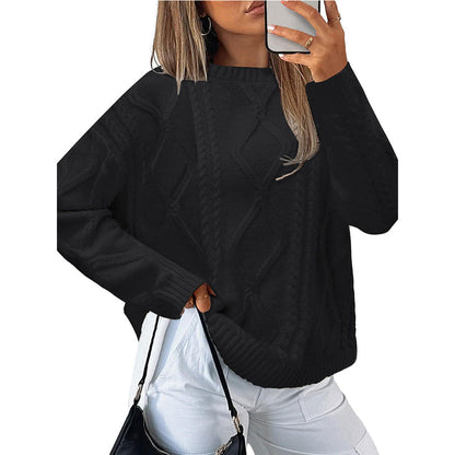 Autumn Winter Women round Neck Loose Winter Twisted round Neck Vintage Sweater