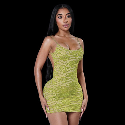 Women Clothing Summer Solid Color Sexy Lace Sling Bare Back Skinny Sheath Dress