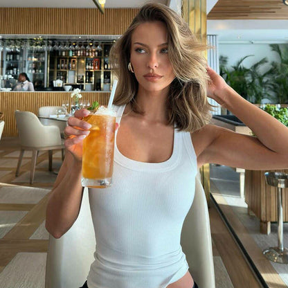 Women Clothing Summer Sexy U Collar Solid Color Slim Fit I Shape Cropped Vest for Women