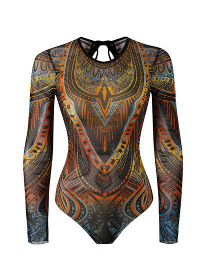 One Piece Swimsuit Women Sexy Retro Mesh Swimsuit Set Two Piece Set Long Sleeve One Piece Swimsuit Vacation Swimsuit